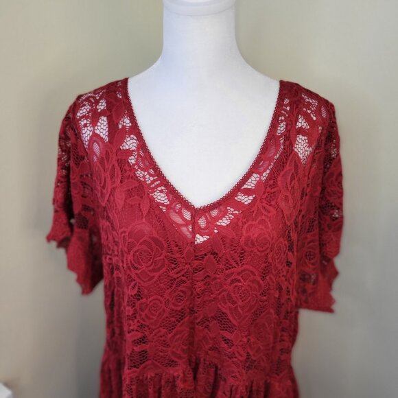 Torrid Red Mini Skater Dress Lace Fully Lined Short Ruffle Sleeve Women's 3X NWT - Picture 4 of 16
